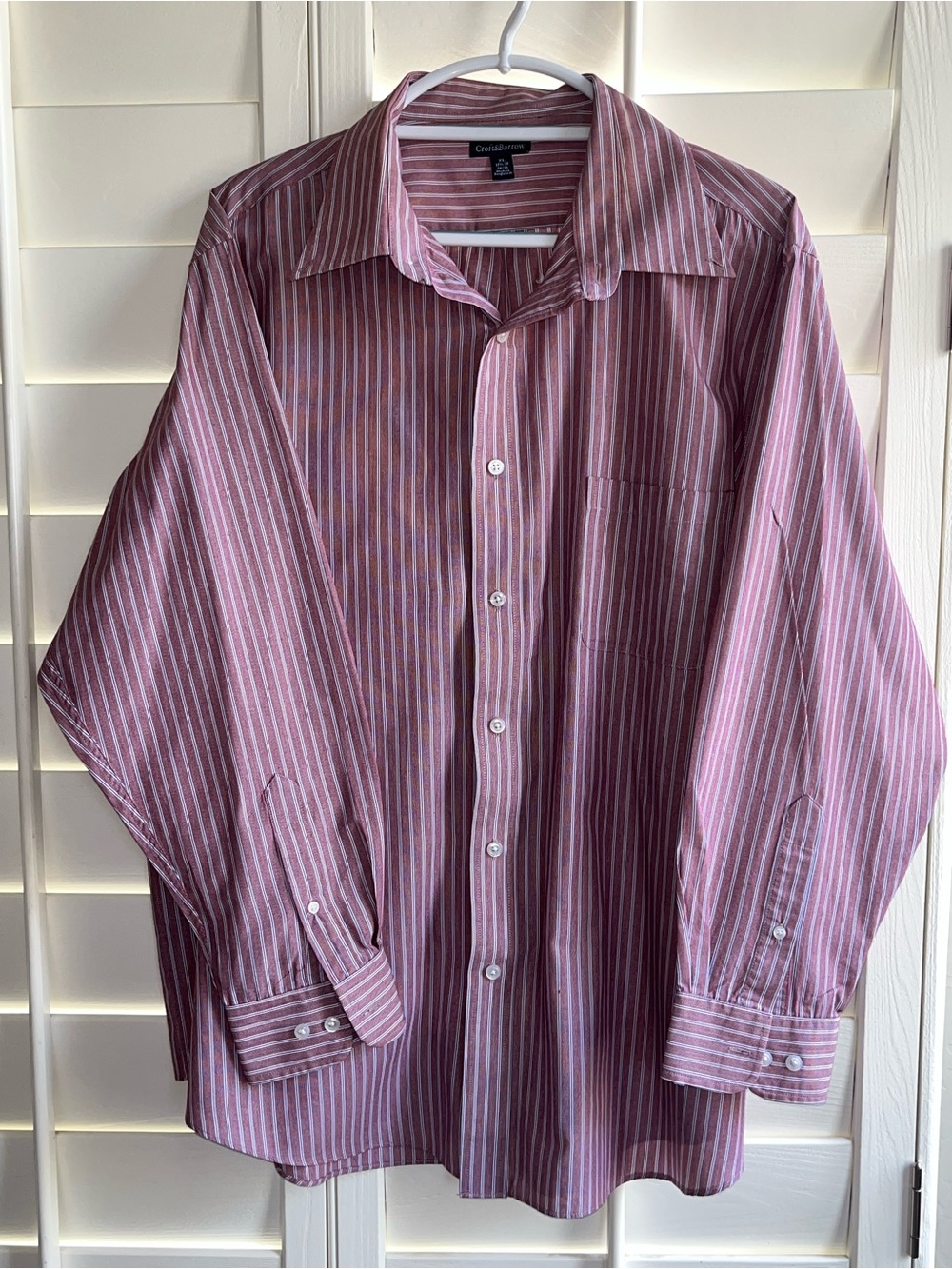 croft & barrow Men's Rose and White Striped Dress Shirt